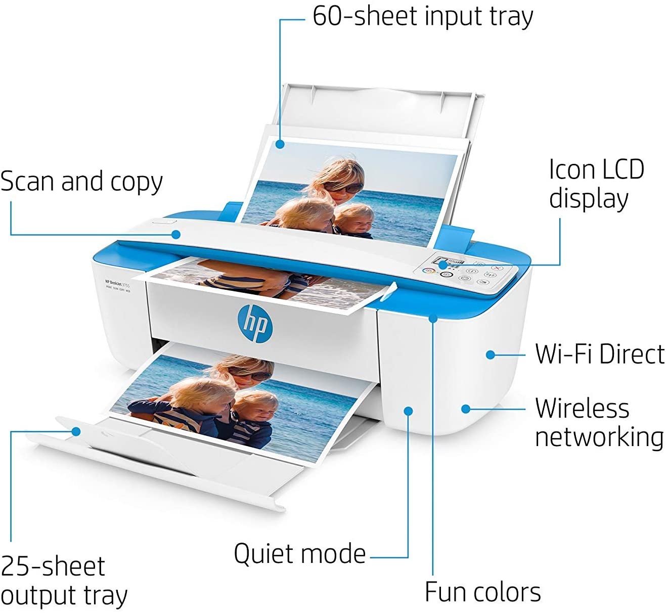 HP DeskJet 3755 Compact All-in-One Wireless Printer, HP Instant Ink, Works with Alexa - Blue Accent (J9V90A) HP DeskJet 3755 Compact All-in-One Wireless Printer, HP Instant Ink, Works with Alexa - Blue Accent (J9V90A)